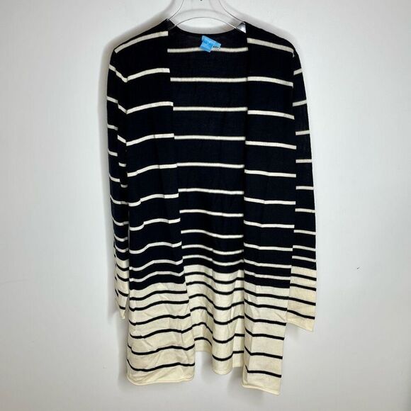 J. McLaughlin Striped Wool Open Long Cardigan Sweater Black White Size S Small - Picture 6 of 6